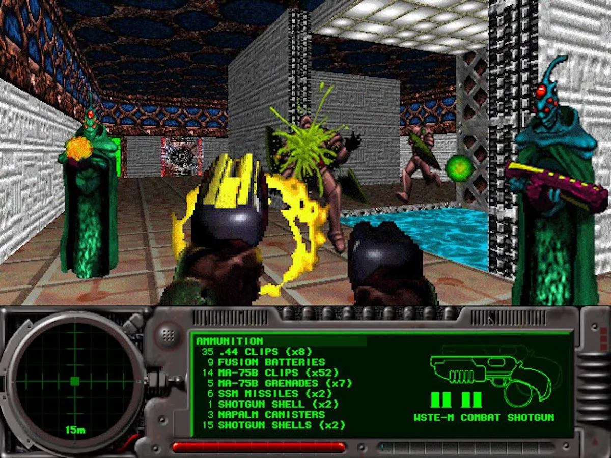 Ảnh chụp màn hình từ series game Marathon, biểu tượng của thể loại FPS trên máy Mac vào thập niên 90