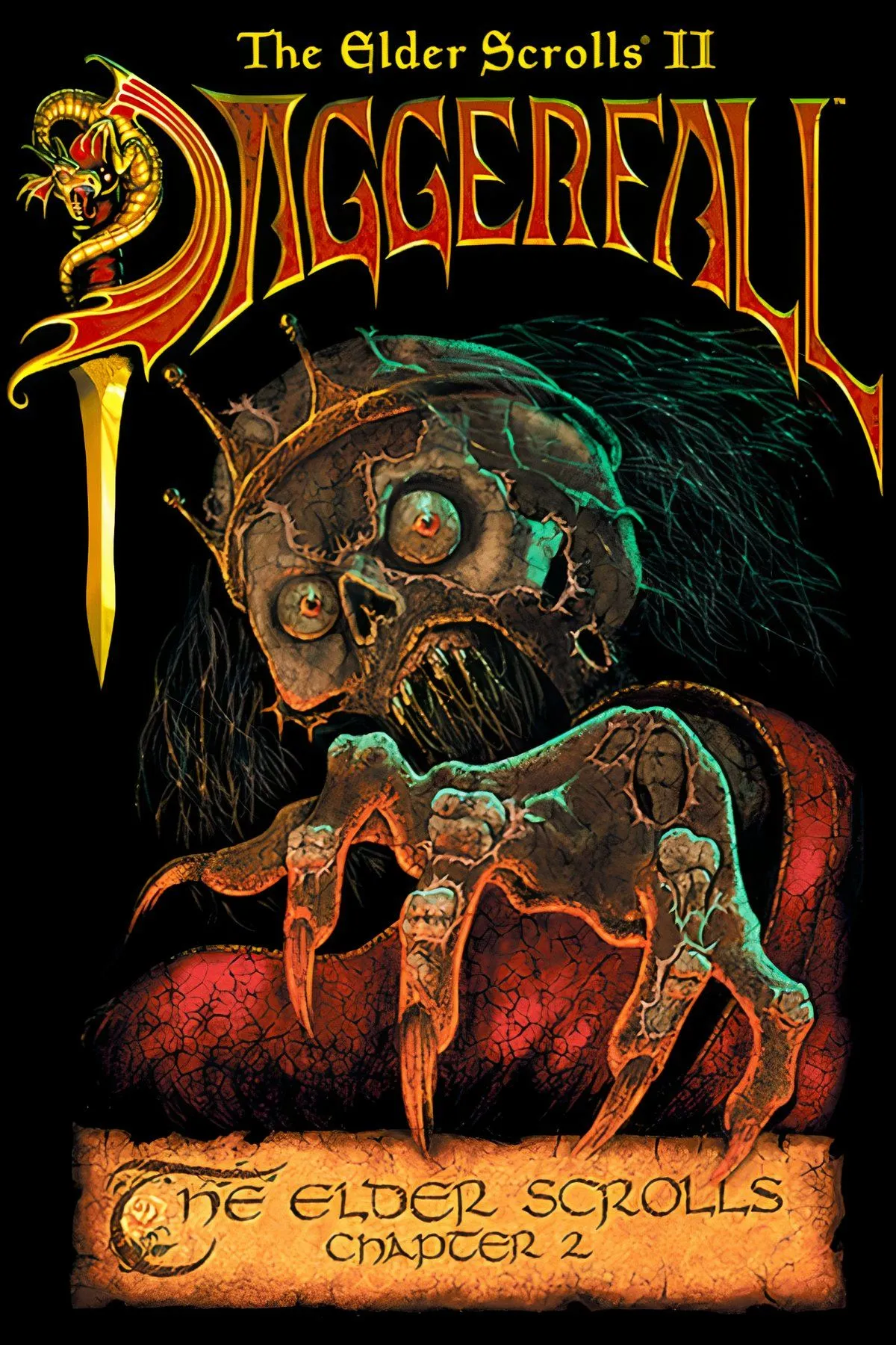 Ảnh collage giới thiệu The Elder Scrolls II: Daggerfall, nhấn mạnh thế giới mở rộng lớn và yếu tố nhập vai đặc trưng.
