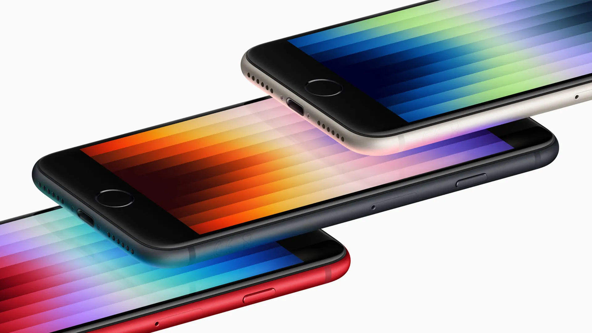 Ba chiếc iPhone SE thế hệ thứ ba xếp chồng lên nhau, minh họa thiết kế cũ với viền màn hình dày và nút Home dễ hỏng.