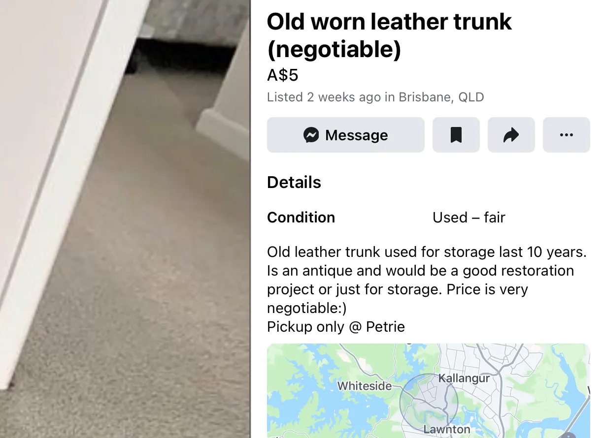 Bài đăng trên Facebook Marketplace có giá 5 đô la kèm tùy chọn thương lượng