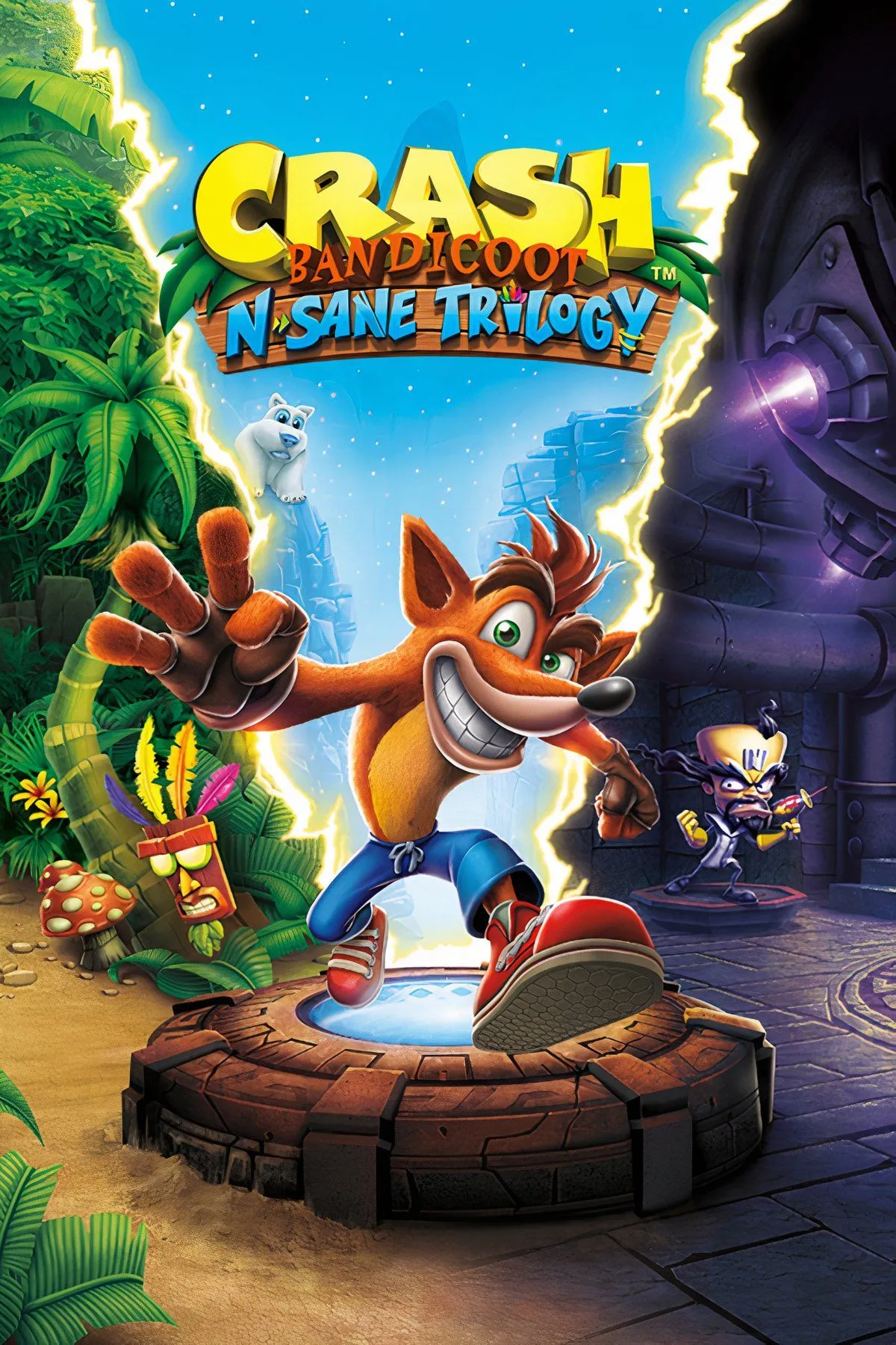 Bìa game Crash Bandicoot N. Sane Trilogy, tượng trưng cho sự phát triển của game platformer 3D và thế hệ game thủ.