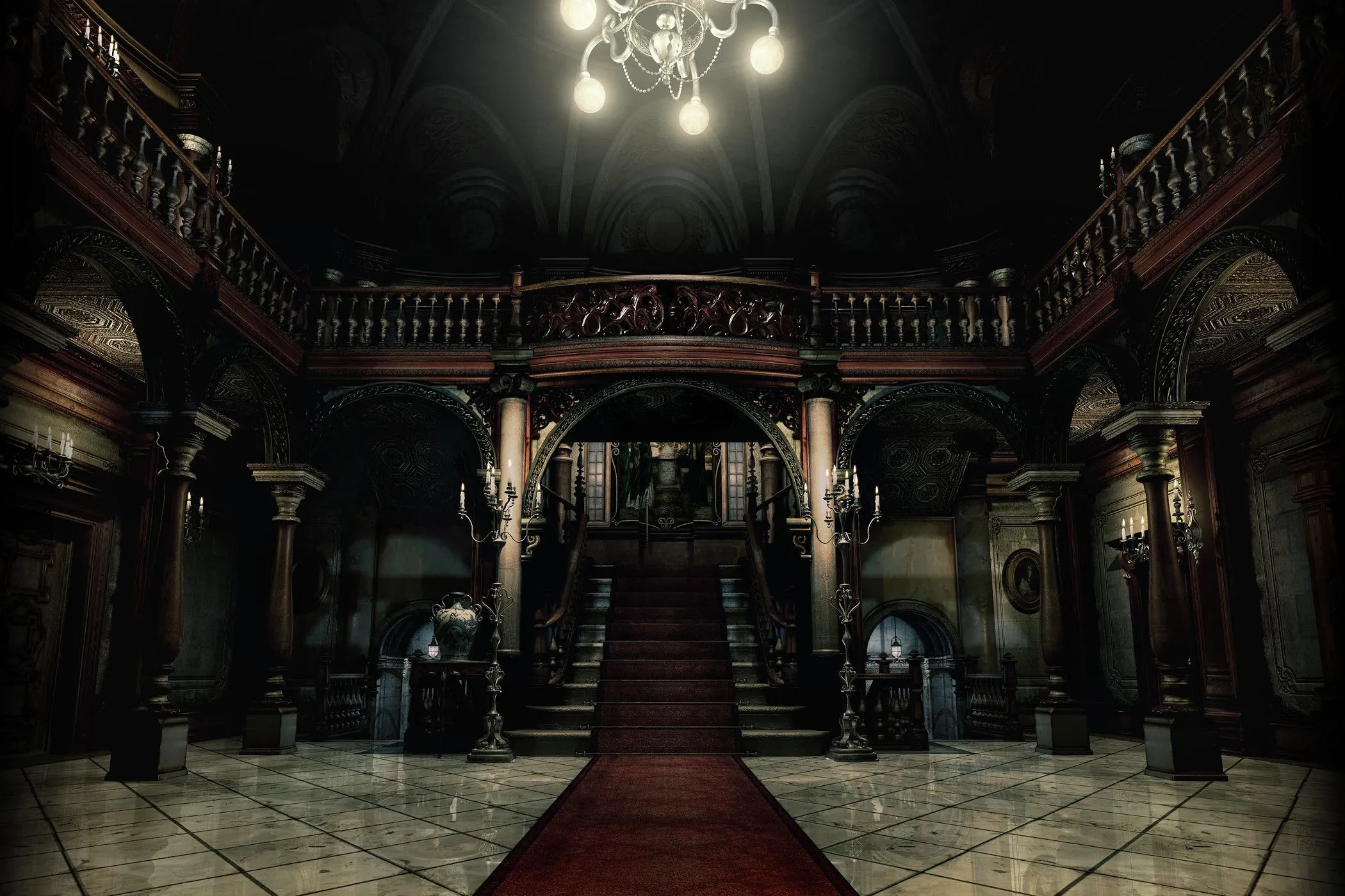 Biệt thự Spencer trong game Resident Evil, một biểu tượng của thể loại kinh dị sinh tồn và đồ họa 3D tiên tiến.