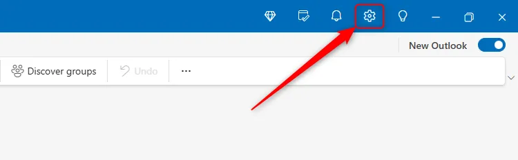 Biểu tượng bánh răng Cài đặt trong giao diện Outlook mới, được sử dụng để truy cập các tùy chỉnh.
