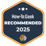 Biểu tượng giải thưởng 'How-To Geek Recommended 2025' cho Bàn phím Razer Joro di động.