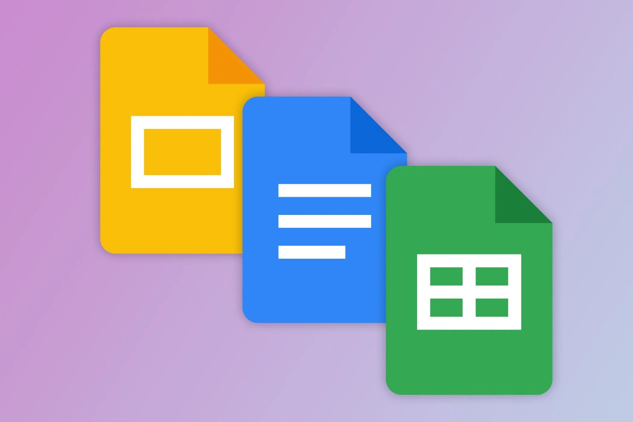 Biểu tượng Google Docs, Sheets và Slides, tượng trưng cho bộ ứng dụng văn phòng miễn phí và linh hoạt.