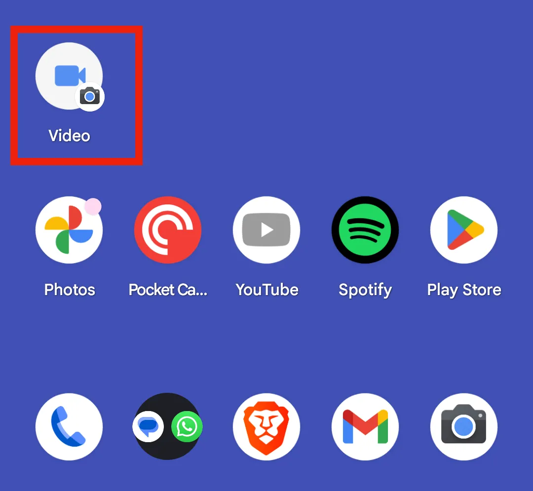 Biểu tượng lối tắt video camera trên màn hình chính điện thoại Pixel