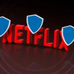 Biểu tượng Netflix 3D được bảo vệ bởi lá chắn VPN, minh họa khả năng bỏ chặn nội dung và bảo vệ quyền riêng tư khi xem phim trực tuyến.