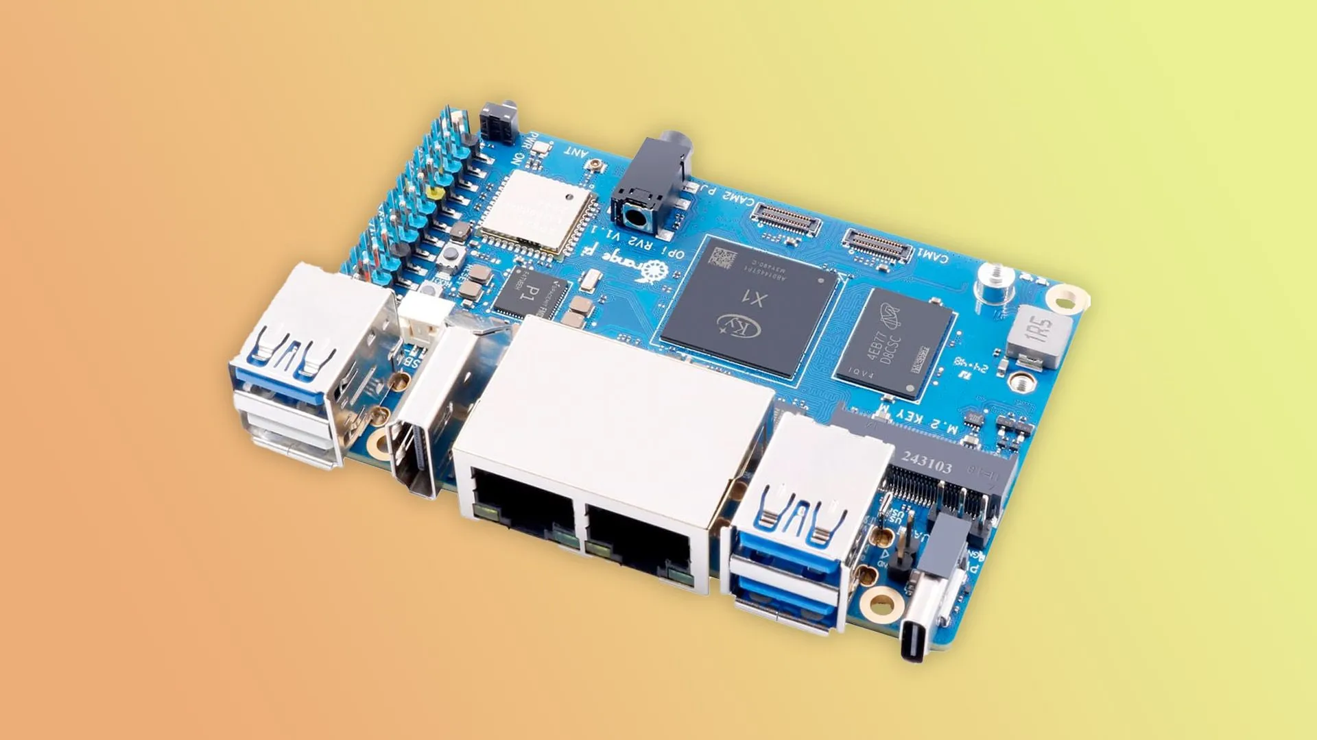 Bo mạch máy tính đơn OrangePi RV2 sử dụng kiến trúc RISC-V, tương tự Raspberry Pi.