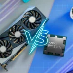 Bộ xử lý trung tâm (CPU) và bộ xử lý đồ họa (GPU) đặt cạnh nhau, biểu tượng cho sự tương tác trong hệ thống máy tính chơi game và khả năng xảy ra tình trạng nghẽn cổ chai.