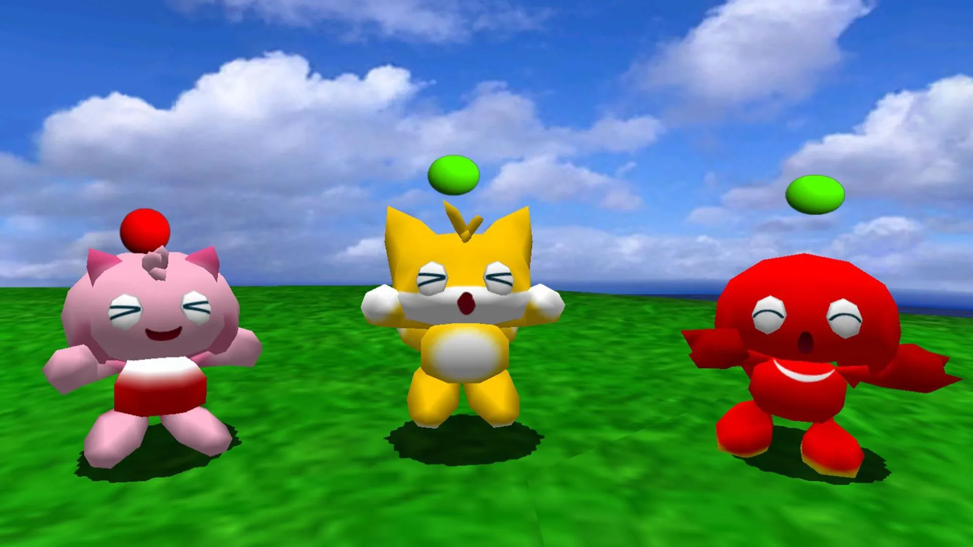 Các chú Chao mang hình dáng nhân vật Amy, Tails và Knuckles trong Sonic Adventure 2, thể hiện sự đa dạng và khả năng tùy biến đặc biệt của Chao.
