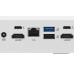 Các cổng kết nối phía sau của máy tính mini ASUS NUC 15 Pro+ bao gồm HDMI, Thunderbolt 4, USB và cổng Ethernet 2.5Gbps.