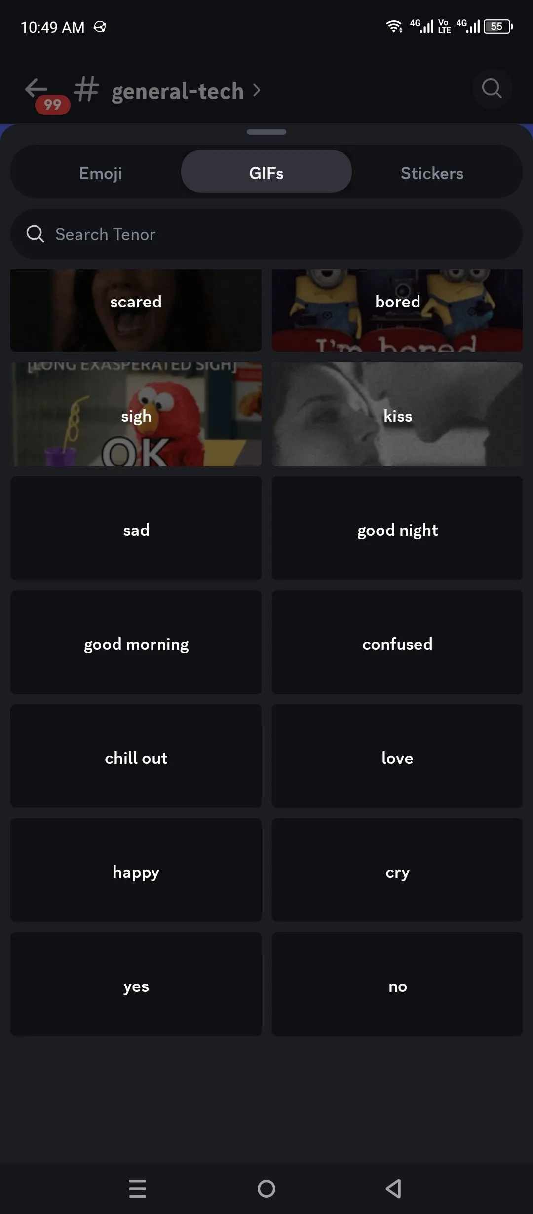 Các danh mục GIF trên Discord bị lỗi không hiển thị hoặc tải chậm, gây khó khăn cho người dùng khi tìm kiếm và sử dụng ảnh GIF trên ứng dụng di động.