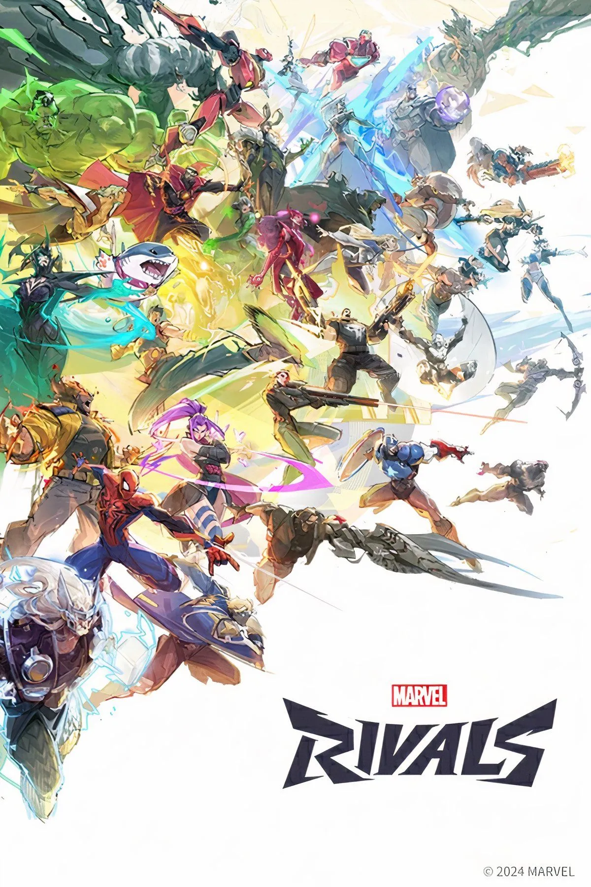 Các siêu anh hùng Marvel như Black Panther và Spider-Man đang chiến đấu trong Marvel Rivals, minh họa lối chơi hành động nhanh.