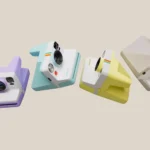 Các tùy chọn màu sắc đa dạng của máy ảnh Polaroid Now Gen 3, bao gồm Graphite, Purple, Arctic Blue, Yellow, Pebble và Coral, nhấn mạnh cam kết sử dụng 40% vật liệu tái chế.