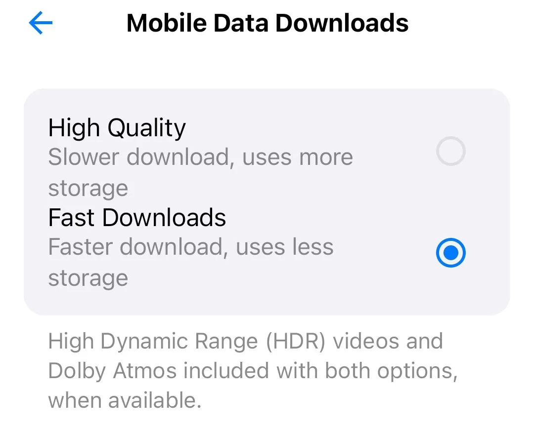 Cài đặt chất lượng tải xuống trong ứng dụng Apple TV+ trên Android.
