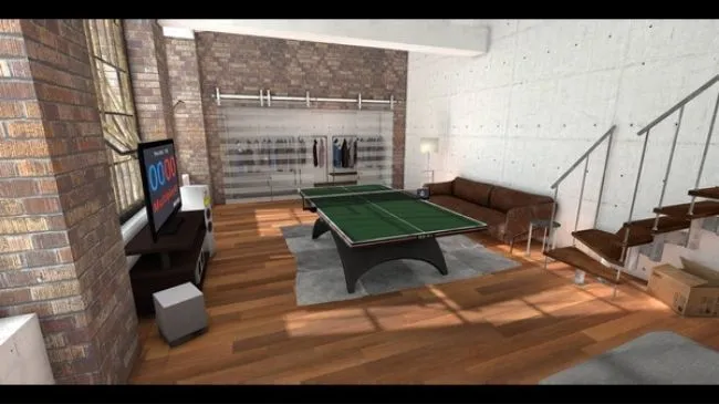 Cảnh chơi bóng bàn chân thực trong Eleven Table Tennis, mô phỏng hoàn hảo trải nghiệm thể thao ảo trên kính VR.
