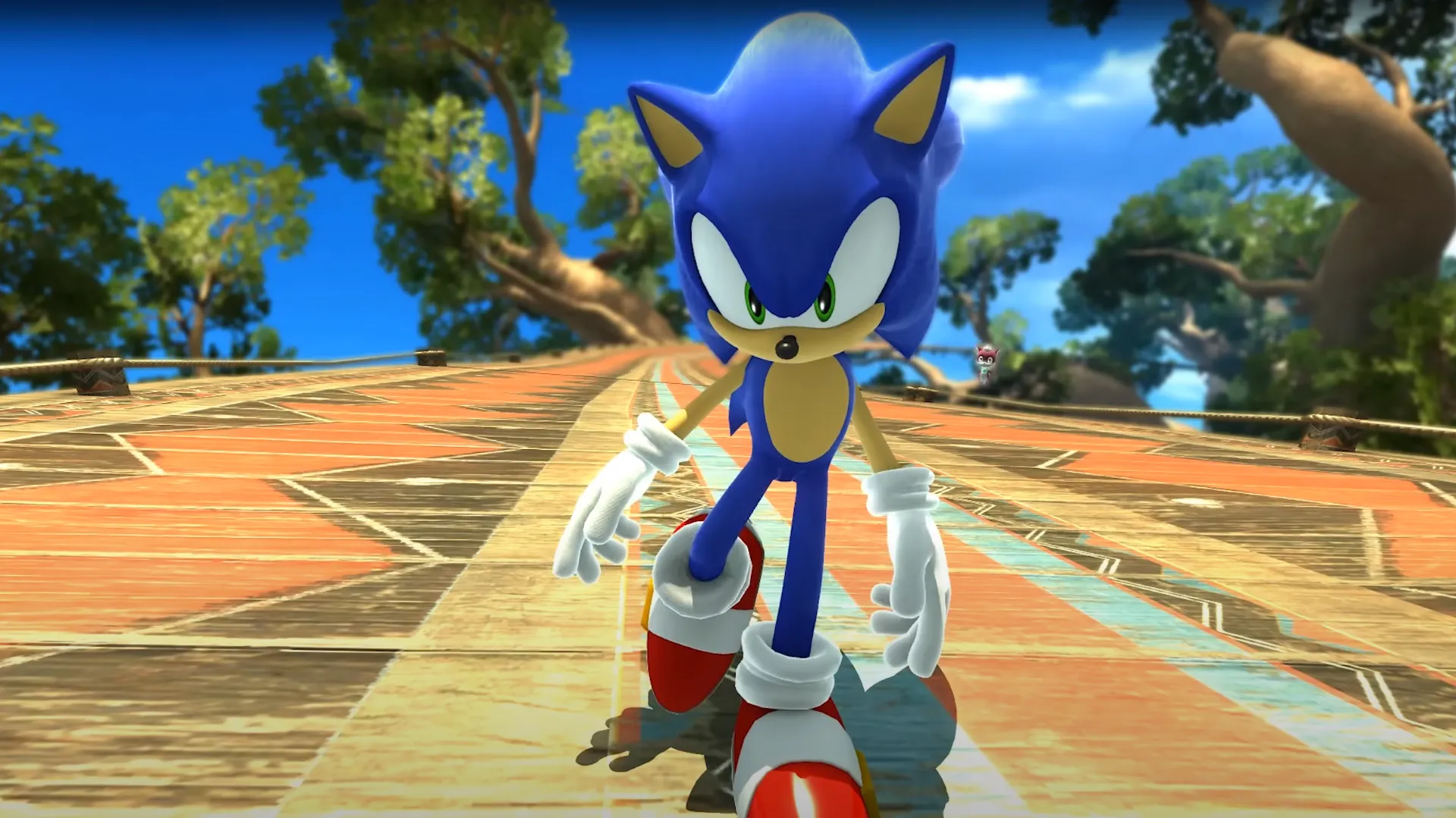 Cảnh game Sonic Unleashed Recompiled trên PC với đồ họa được nâng cấp rõ rệt, cho thấy chi tiết mượt mà và sắc nét hơn bản gốc Xbox 360.