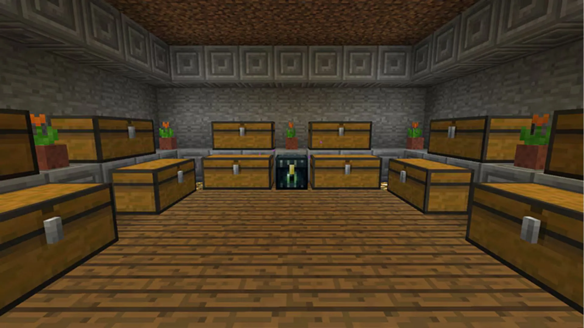 Cảnh quan phòng chứa đầy rương trong Minecraft, ví dụ về cách AI tạo nội dung ngẫu nhiên, mô phỏng cách AI Muse hoạt động nhưng không phù hợp cho game AAA.