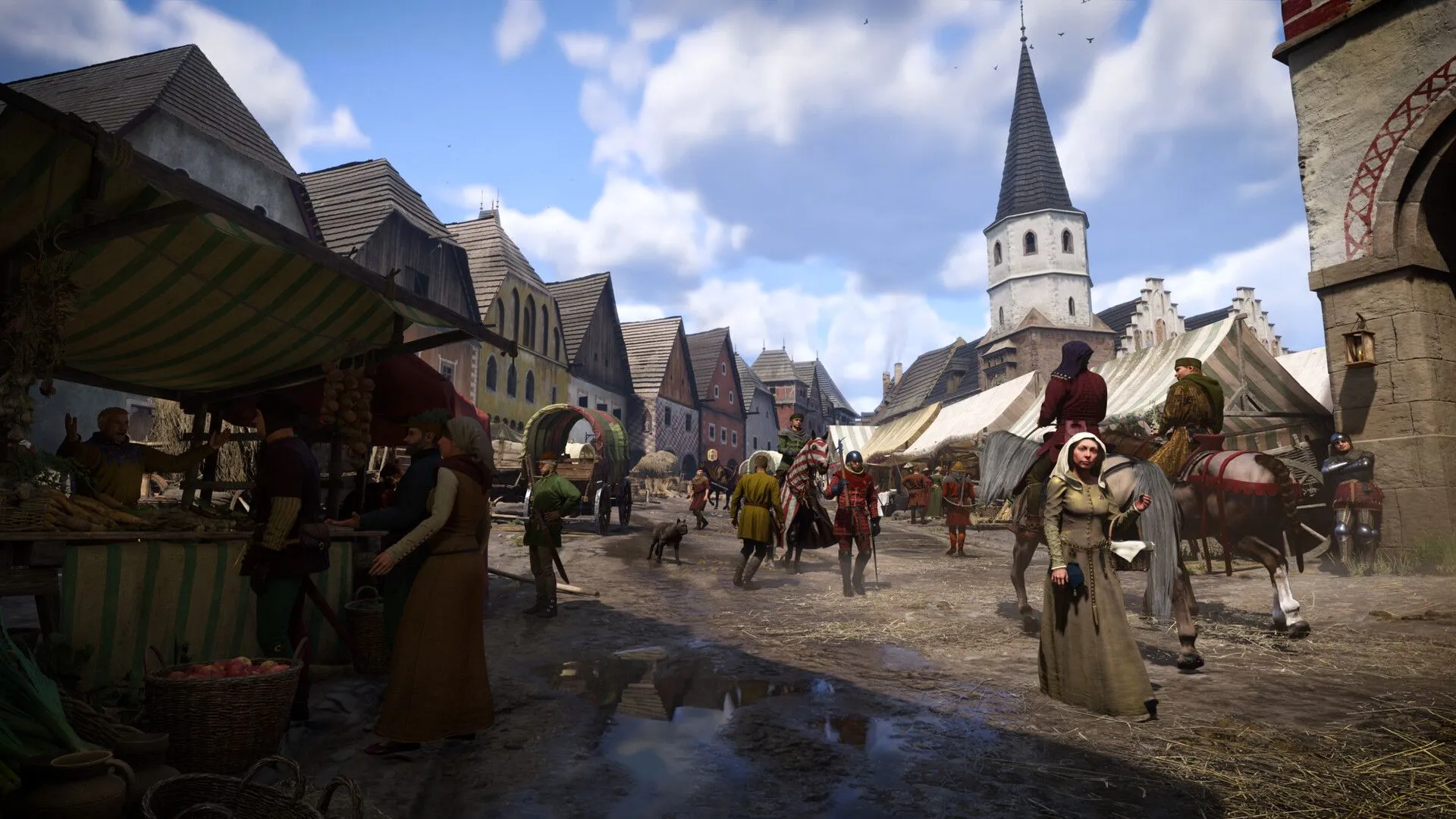 Cảnh quan vùng nông thôn Bohemia thời trung cổ trong Kingdom Come: Deliverance II, khắc họa chi tiết kiến trúc và đời sống lịch sử với độ chân thực cao.