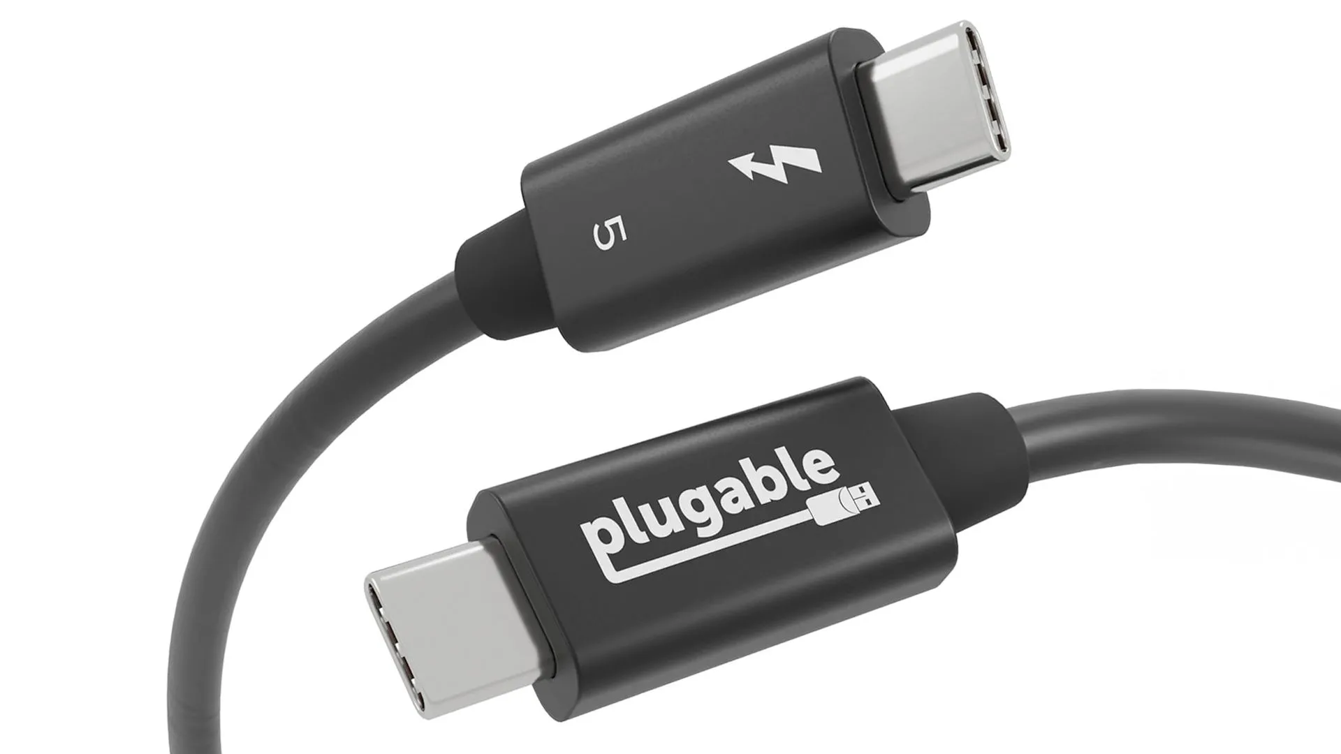 Cáp Plugable Thunderbolt 5 chất lượng cao trên nền trắng, hỗ trợ tốc độ truyền dữ liệu 80Gbps và sạc công suất 240W, là lựa chọn kinh tế cho người dùng chuyên nghiệp.