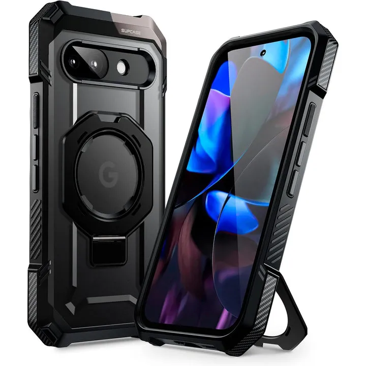 Chi tiết ốp lưng SUPCASE UB Grip cho Google Pixel 9a, minh họa khả năng bảo vệ toàn diện và tính năng chân đế tiện lợi.