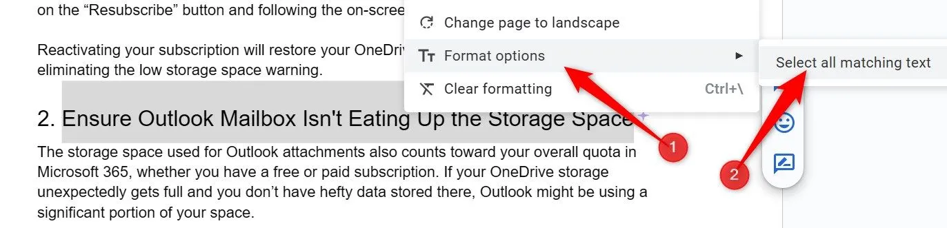 Chọn tất cả các đoạn văn bản có cùng định dạng trên Google Docs để chỉnh sửa đồng loạt, tiết kiệm thời gian.