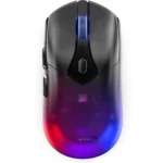 Chuột gaming không dây Lenovo Legion M410 màu đen trên nền trắng, nổi bật với đèn RGB và thiết kế công thái học.
