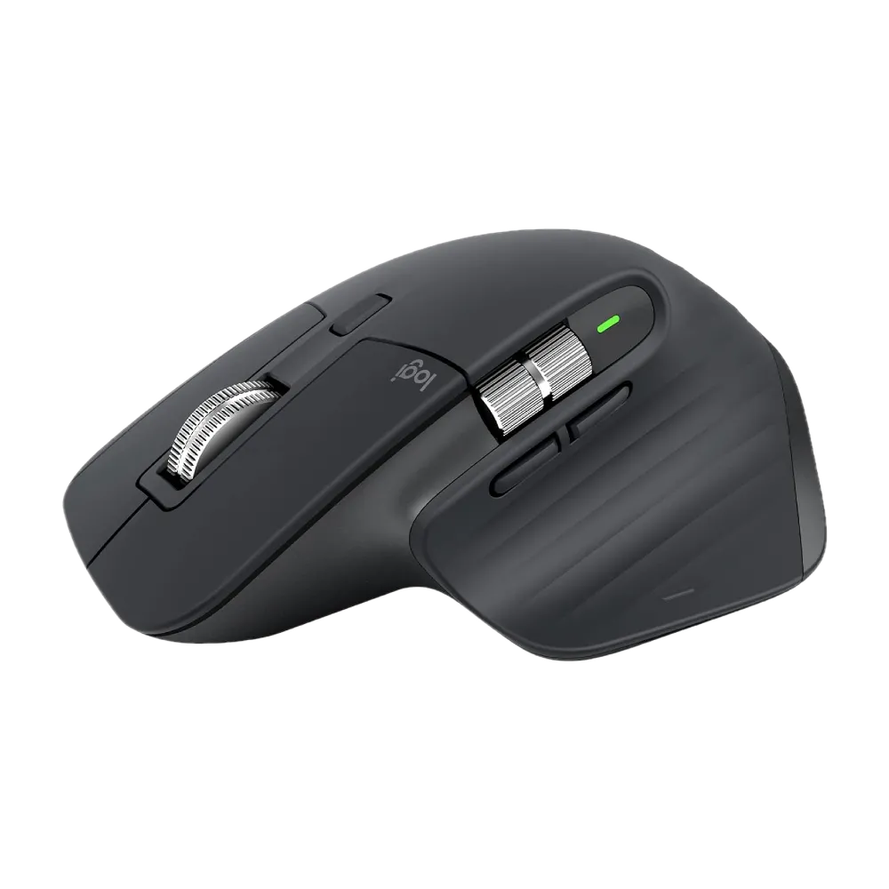 Chuột Logitech MX Master 3S màu đen, được biết đến với thiết kế công thái học và các nút chức năng đa dạng, thường dùng cho công việc văn phòng và thiết kế.