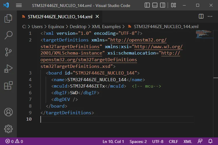 Cùng tệp XML được mở trong Visual Studio Code, hiển thị tính năng tô màu cú pháp giúp dễ đọc hơn nhiều.