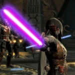 Darth Revan với thanh kiếm ánh sáng trong game Star Wars The Old Republic, biểu tượng của sự kết nối với KOTOR.