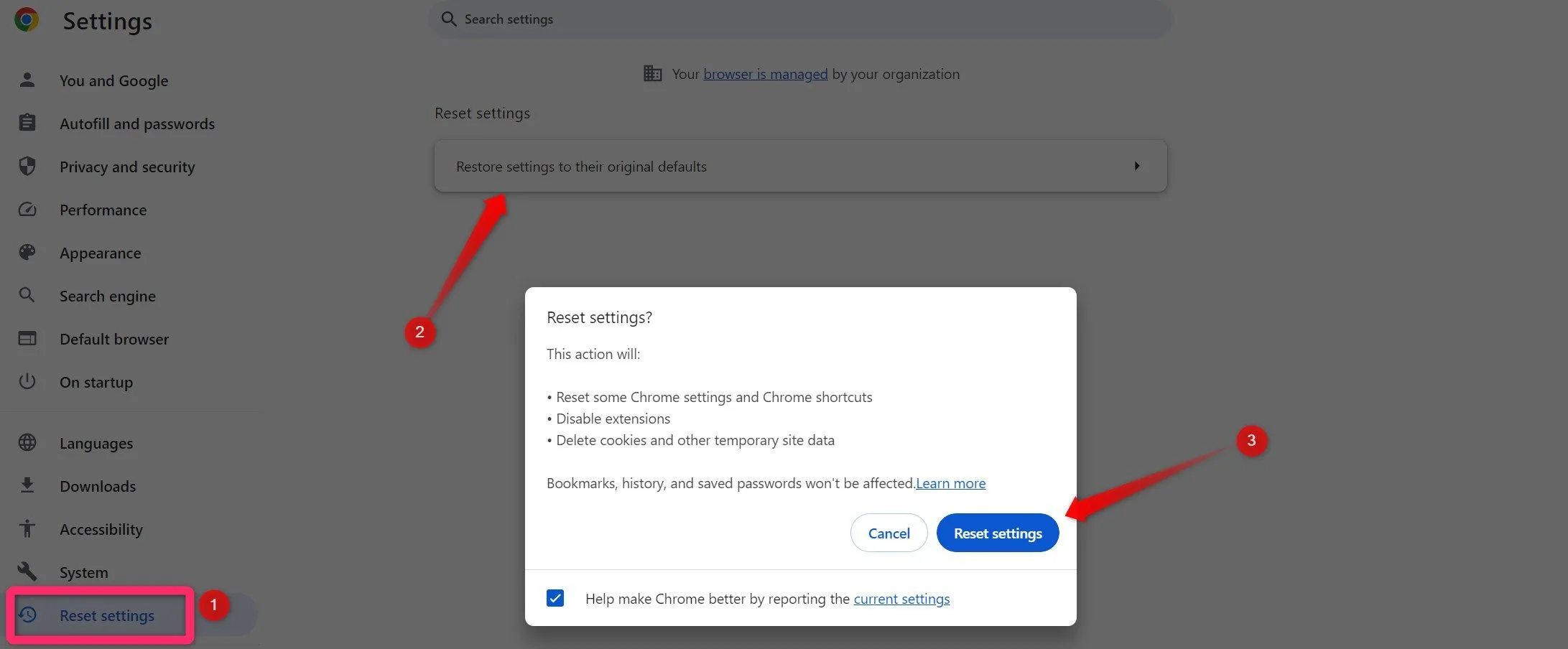 Đặt lại cài đặt Google Chrome về mặc định ban đầu để khắc phục các sự cố hiển thị