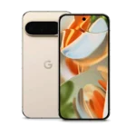 Điện thoại Google Pixel 9 Pro màu đen trên nền xám, minh họa cho khả năng đo nhiệt độ vật thể thông minh