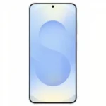 Điện thoại Samsung Galaxy S25 màu đen hiển thị màn hình chính với hình nền trừu tượng