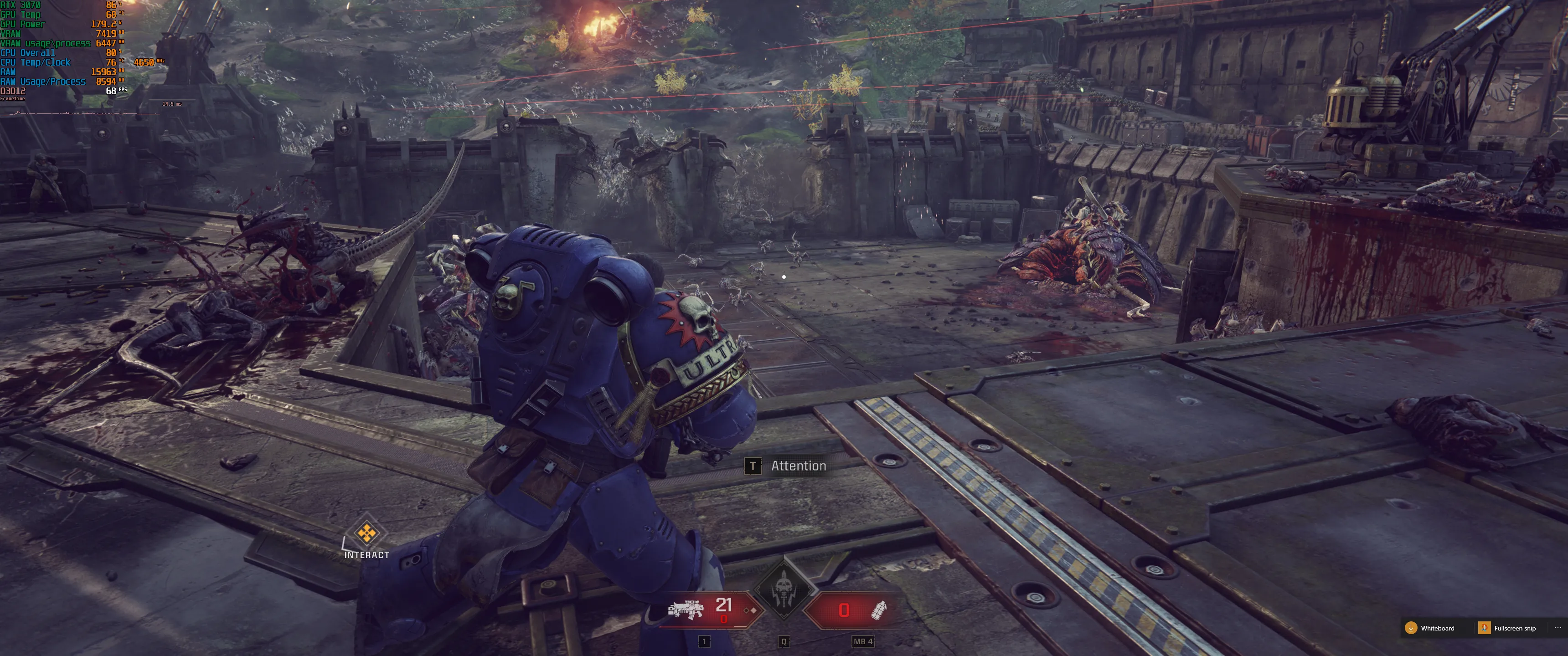 Đồ thị hiệu suất CPU và GPU khi chơi Warhammer 40K Space Marine 2, minh họa giới hạn phần cứng của máy chơi game cầm tay.