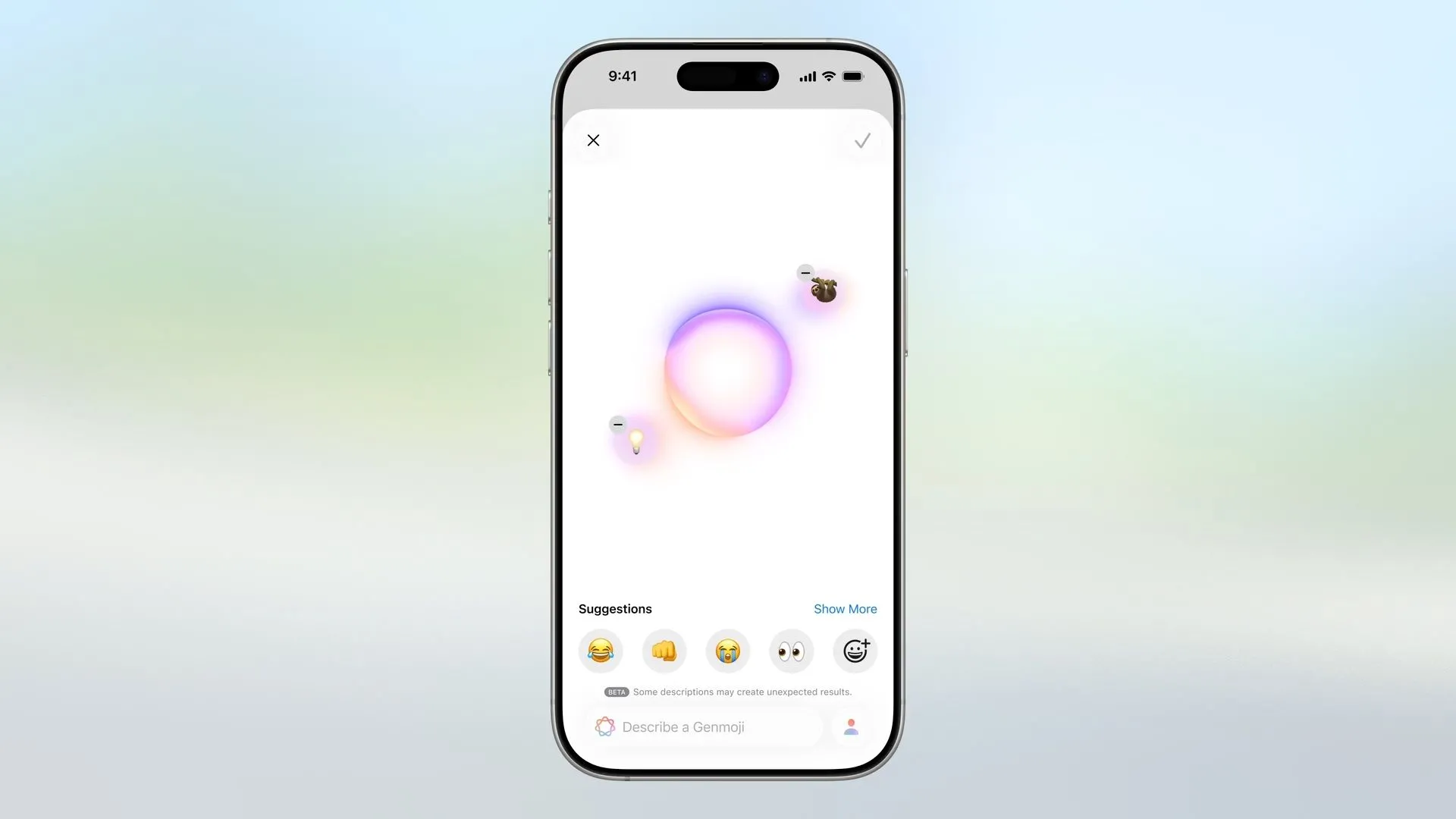 Genmoji trên iPhone kết hợp hai biểu tượng cảm xúc để tạo ra hình ảnh mới độc đáo, thể hiện khả năng sáng tạo AI.
