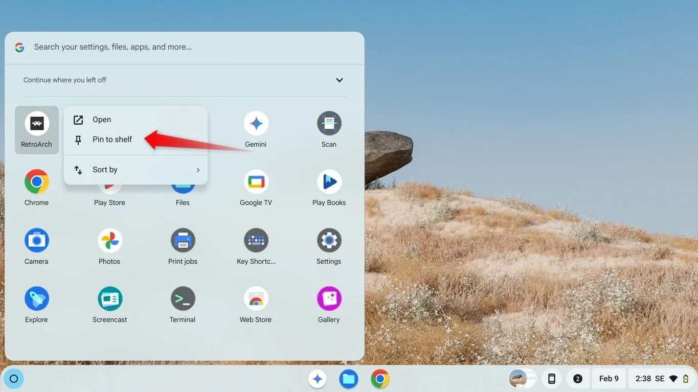 Ghim ứng dụng thường dùng vào Shelf (thanh tác vụ) của Chromebook để truy cập nhanh và tối ưu trải nghiệm người dùng.
