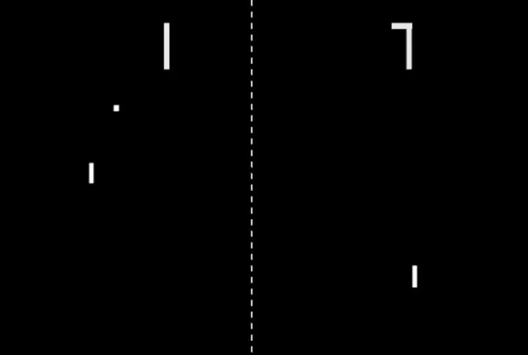 Giao diện chơi game Pong cổ điển với hai thanh vợt và một quả bóng, minh họa lối chơi đơn giản nhưng gây nghiện.