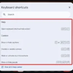 Giao diện Google Meet hiển thị các phím tắt quan trọng giúp người dùng thao tác nhanh gọn hơn trong cuộc họp trực tuyến.