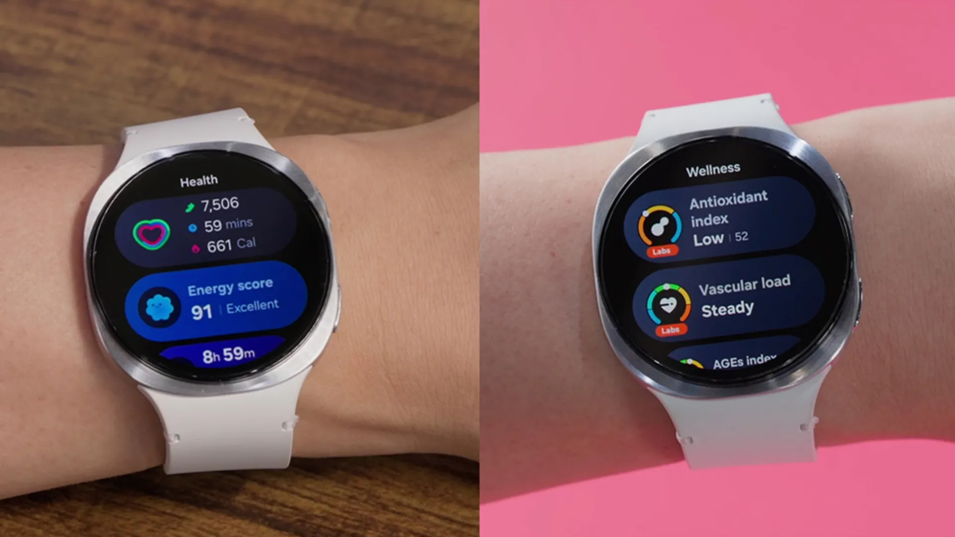 Giao diện One UI Watch 8 mới của Samsung Galaxy Watch 8, hiển thị các ô thông tin đa chức năng và tính năng theo dõi sức khỏe tiên tiến, tối ưu trải nghiệm người dùng.