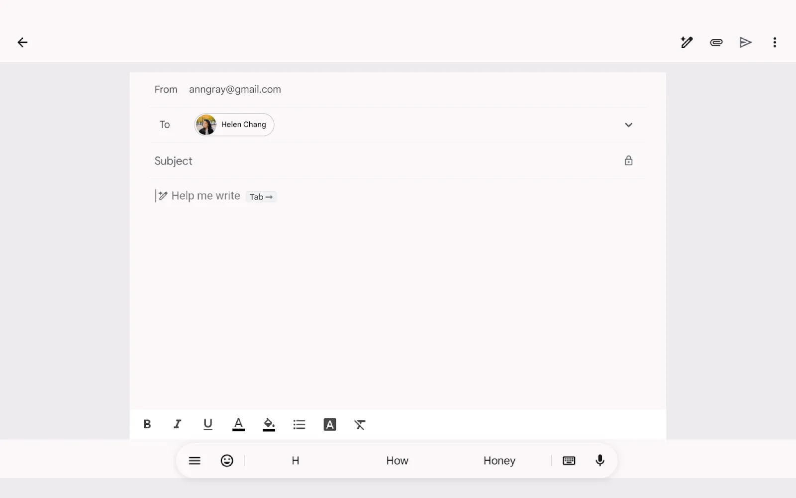 Giao diện thanh định dạng nâng cao của Gmail trên máy tính bảng và điện thoại gập Android, hiển thị các tùy chọn như kiểu chữ và danh sách dấu đầu dòng.