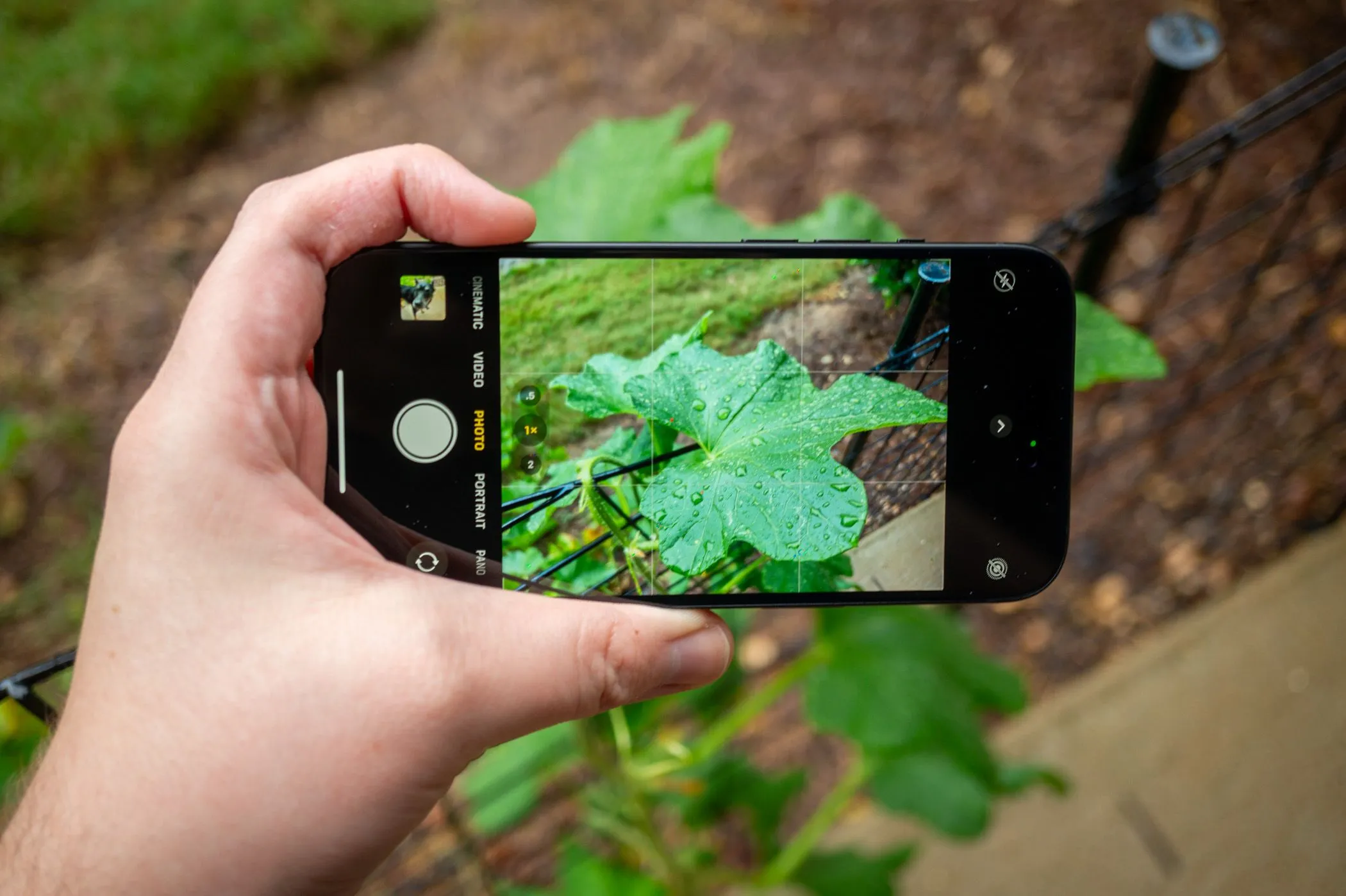 Giao diện ứng dụng camera trên iPhone 15, cho thấy cụm camera kép 48MP và 12MP có khả năng chụp ảnh và quay video chất lượng cao.