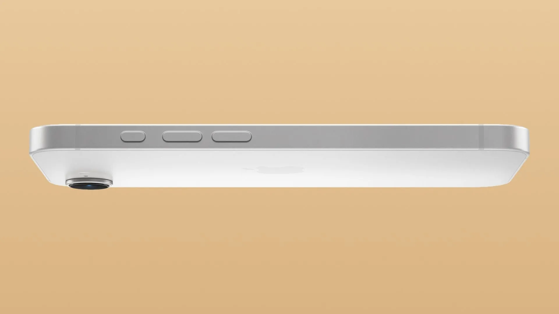 Góc nhìn cạnh trái của iPhone 16e, làm nổi bật mô-đun camera sau 48MP đơn nhưng mạnh mẽ, hỗ trợ zoom quang học chất lượng 2x.