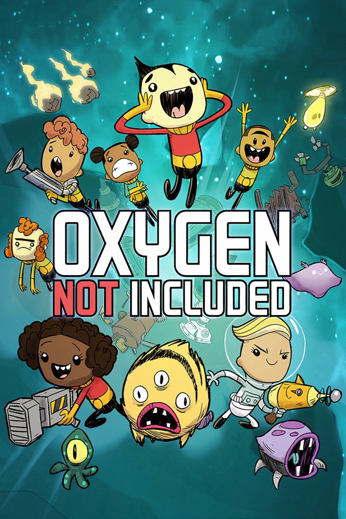 Hình ảnh các Duplicant đang quản lý thuộc địa trong Oxygen Not Included, cho thấy hệ thống đường ống phức tạp và môi trường kín đáo, minh họa thử thách sinh tồn và quản lý tài nguyên.
