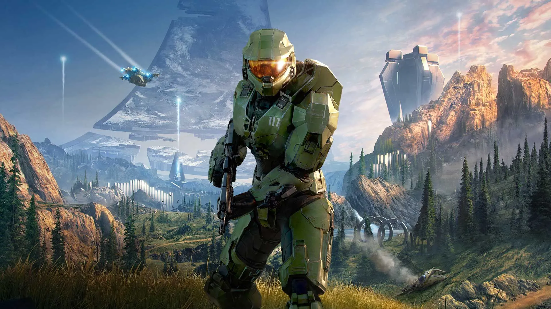 Hình ảnh chủ đạo của trò chơi Halo Infinite, minh họa một tựa game lớn mà người dùng Windows 11 có thể tùy chọn tải xuống từng phần trên Microsoft Store.