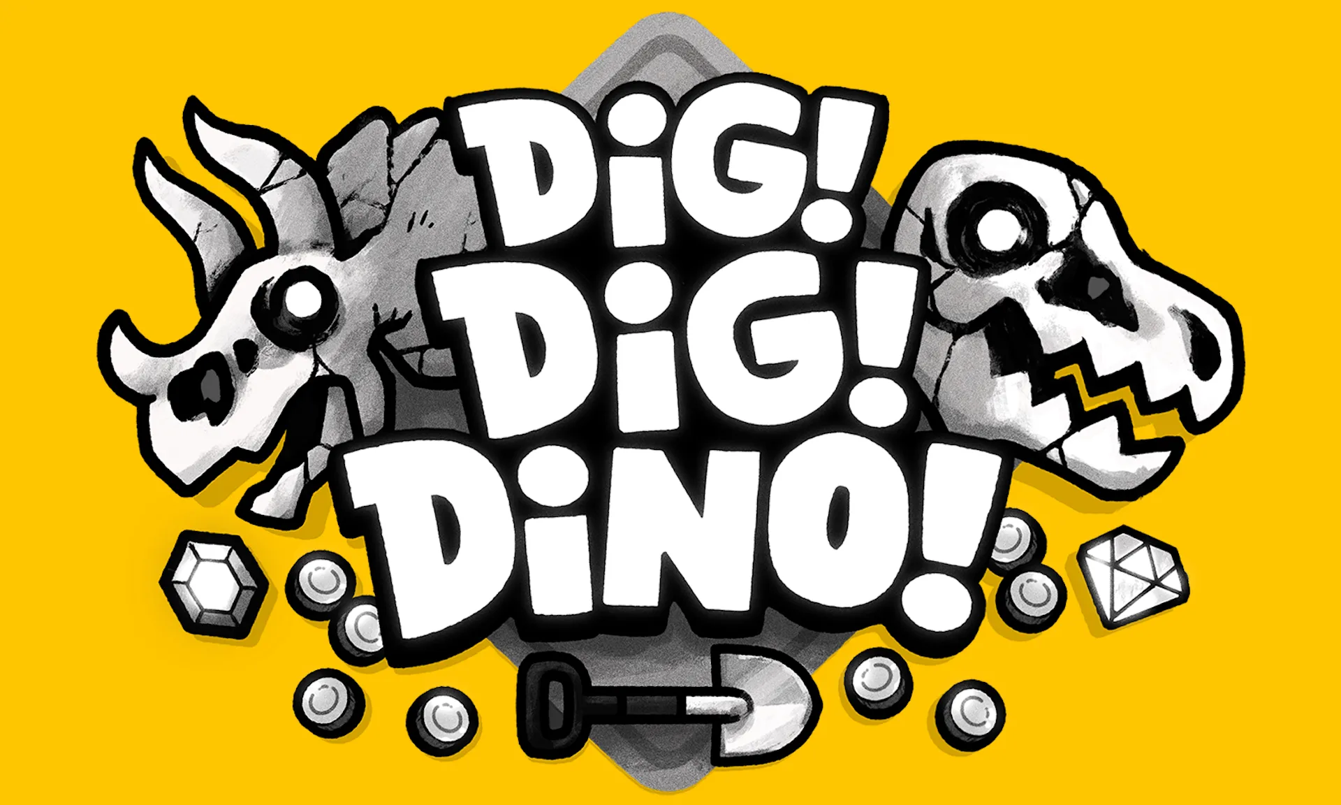 Hình ảnh minh họa chính của game Dig Dig Dino! trên Playdate, một tựa game đào hóa thạch sử dụng bom độc đáo thuộc Playdate Season 2.