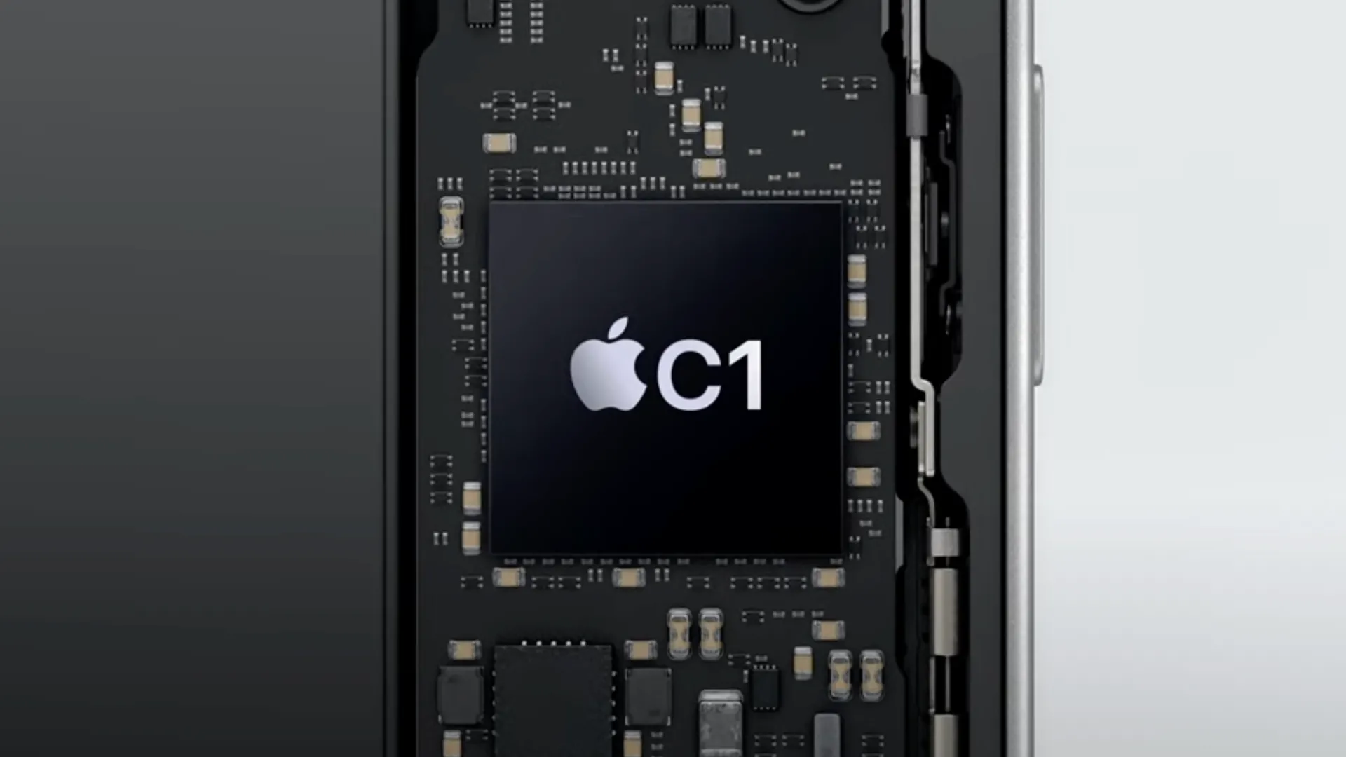 Hình ảnh minh họa modem Apple C1, chip kết nối di động tự phát triển của Apple.