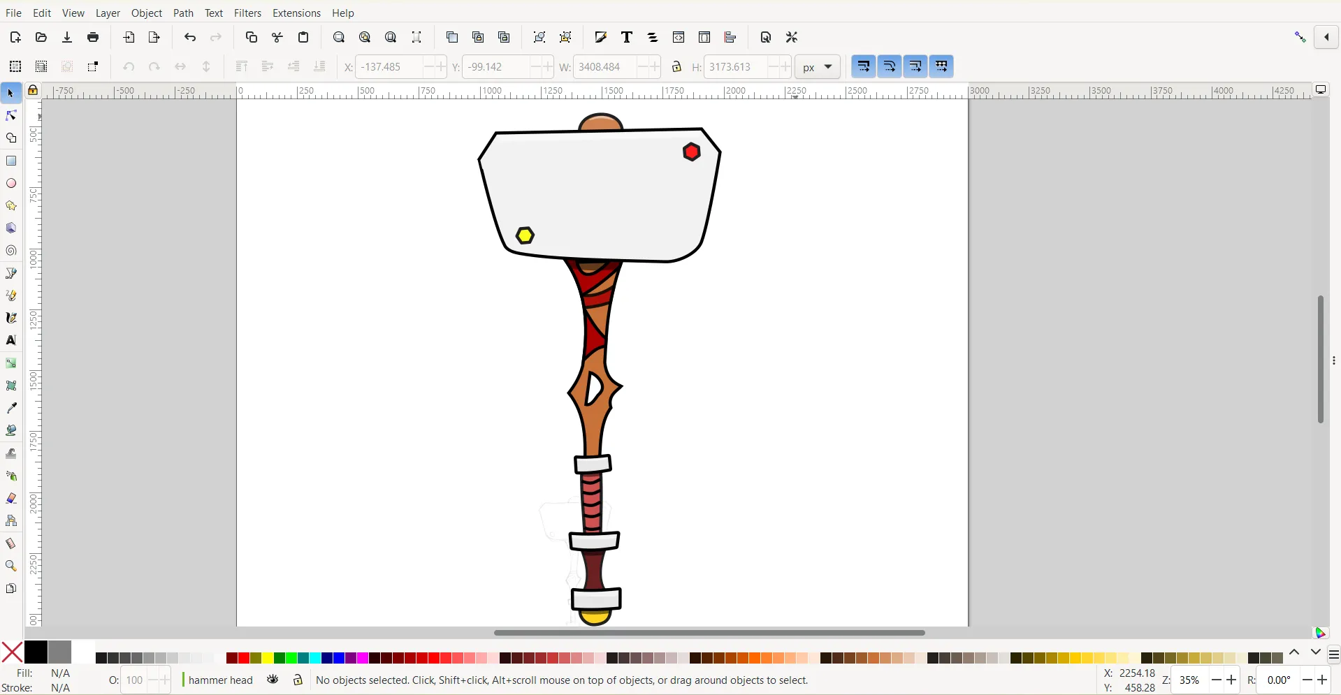 Hình ảnh một chiếc búa hoạt hình được tạo ra trong Inkscape, thể hiện khả năng thiết kế đồ họa vector chuyên nghiệp.
