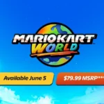 Hình ảnh quảng cáo game Mario Kart World cho Nintendo Switch 2, hiển thị giá 79.99 USD, minh họa cho vấn đề giá game cao.