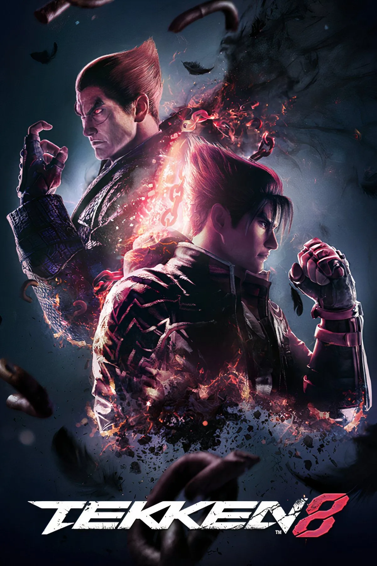 Hình ảnh tổng hợp các nhân vật nổi bật trong Tekken 8, bao gồm Jin Kazama và Kazuya Mishima, thể hiện dàn võ sĩ đa dạng của game.