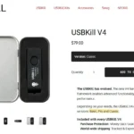 Hình ảnh trang thanh toán chính thức của USBKill 4, cho thấy quy trình mua thiết bị phá hủy phần cứng qua cổng USB rất dễ dàng. Từ khóa: mua USB Killer, thiết bị tấn công USB, an ninh mạng.